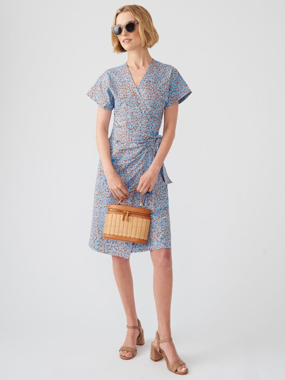 J McLaughlin Soraya Dress in Jungle Dot - Cocoa Brown/Sky Blue NEW